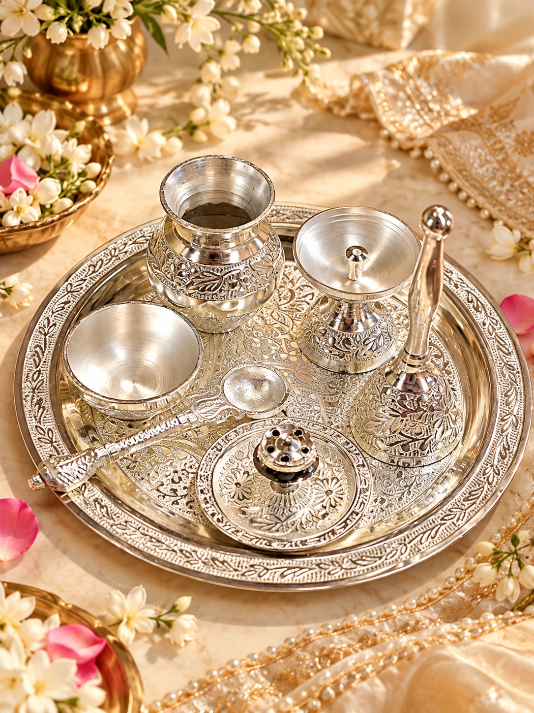German Silver Complete Pooja Thali Set