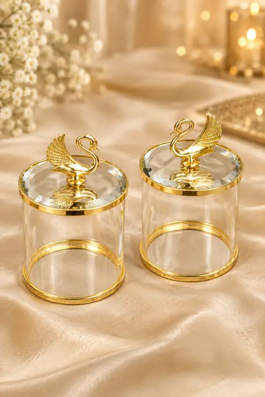 Luxury Gold Swan Glass Canister Jar Pair