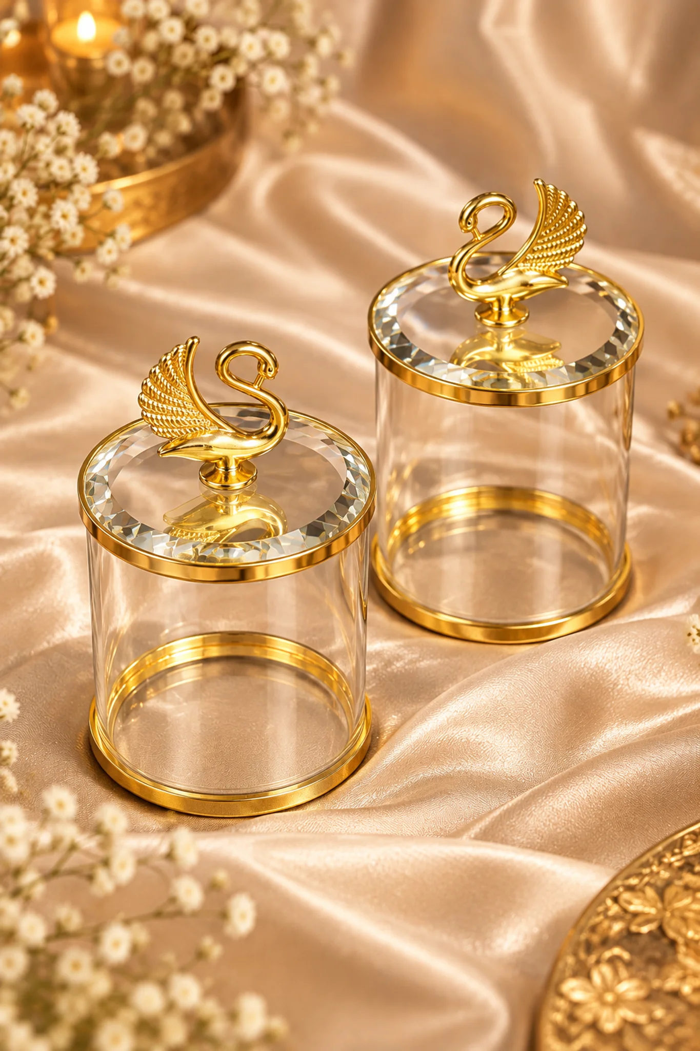 Luxury Gold Swan Glass Canister Jar Pair - Image 2