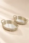 German Silver Wire Mesh Oval Serving Tray with Handles