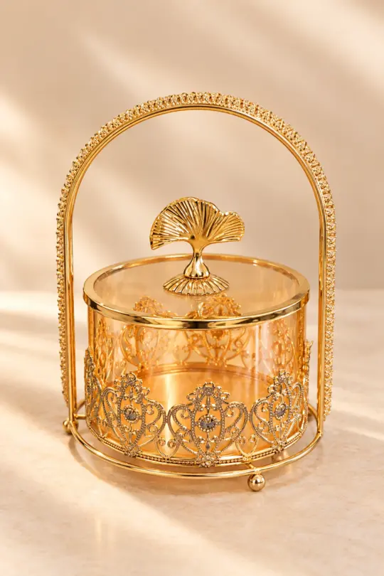 Ornate Finish Jar with Overhead Arch Handle