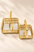 Gold Metal Square Hamper Basket with Handle & Mirror Base