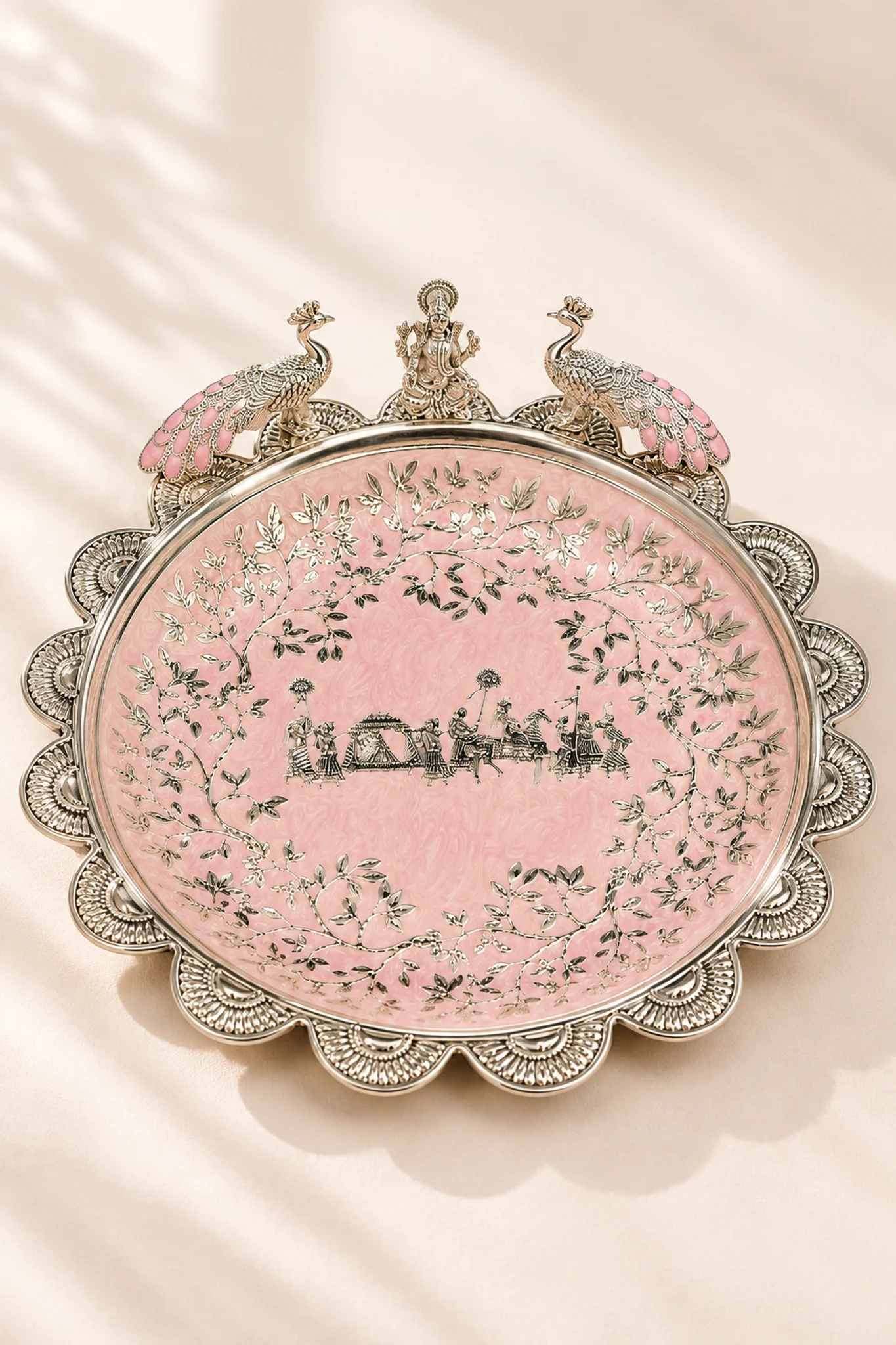 Meenakari Embossed Peacock & Ganesha Festive Pooja Plate - Image 2