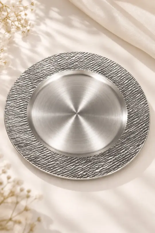 Antique Brass Round Charger Plate with Textured Rim