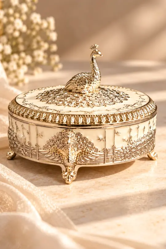 Peacock Head Enamel Circle Box