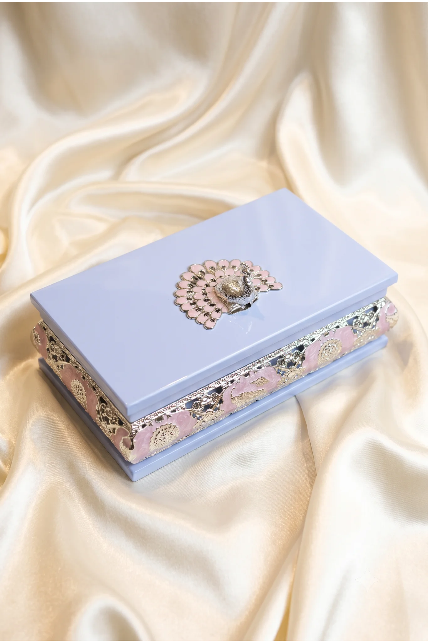 Pastel Blue Royal Peacock Wedding Keepsake Organizer Box