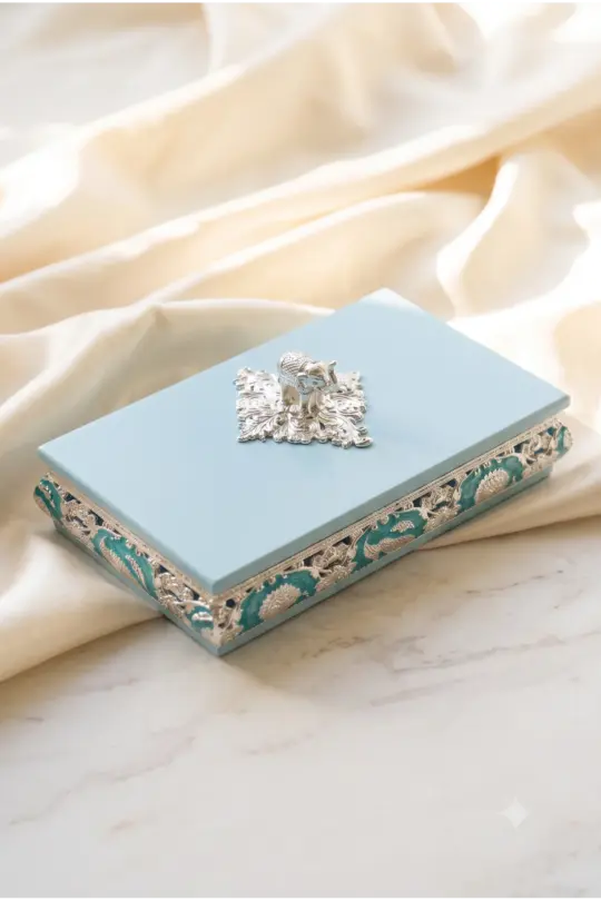 Royal Elephant Motif Square Wooden Gift Box