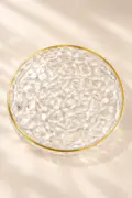 Crystal Diamond Cut Round Glass Tray with Gold Rim
