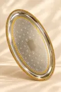 Two-Tone Oval Serving Platter Tray with Braided Gold Rim
