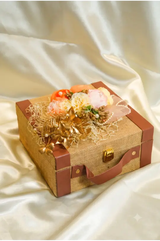 Floral Embellished Jute Trunk Gift Box