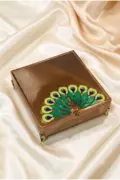 Peacock Meenakari 8-Compartment Gold & Silver Dry Fruit Box