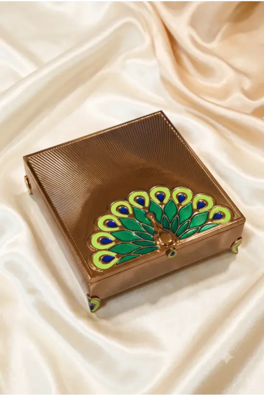 Peacock Meenakari 8-Compartment Gold & Silver Dry Fruit Box