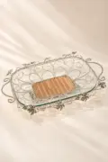 Silver-Plated Wire Mesh Hamper Tray with Glass Insert & Handles