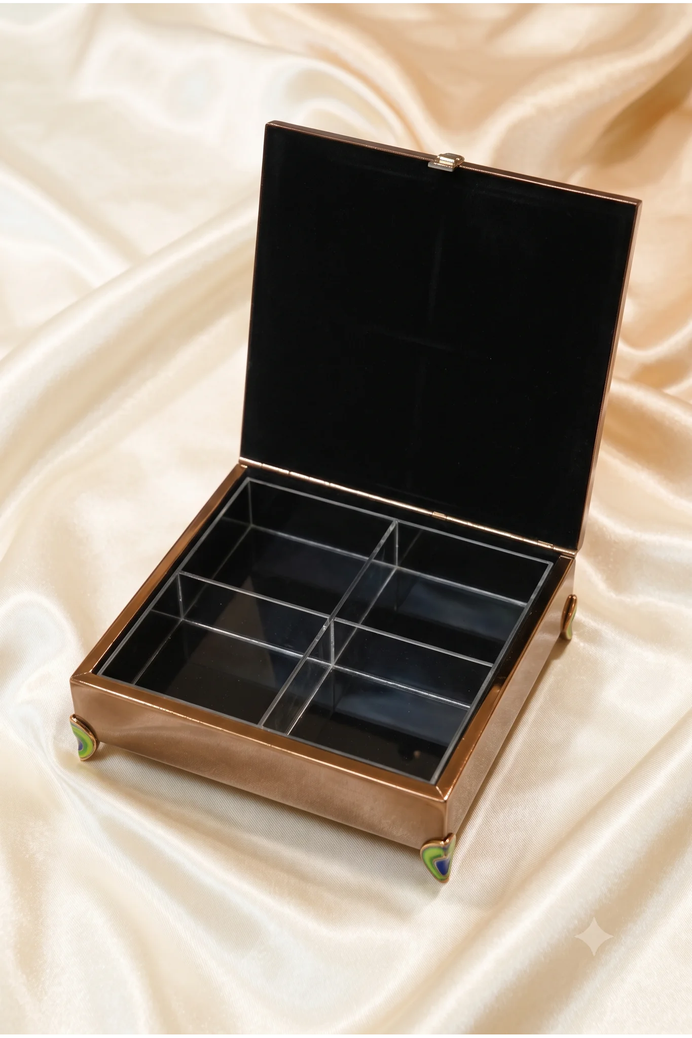 Peacock Meenakari 8-Compartment Gold & Silver Dry Fruit Box - Image 2