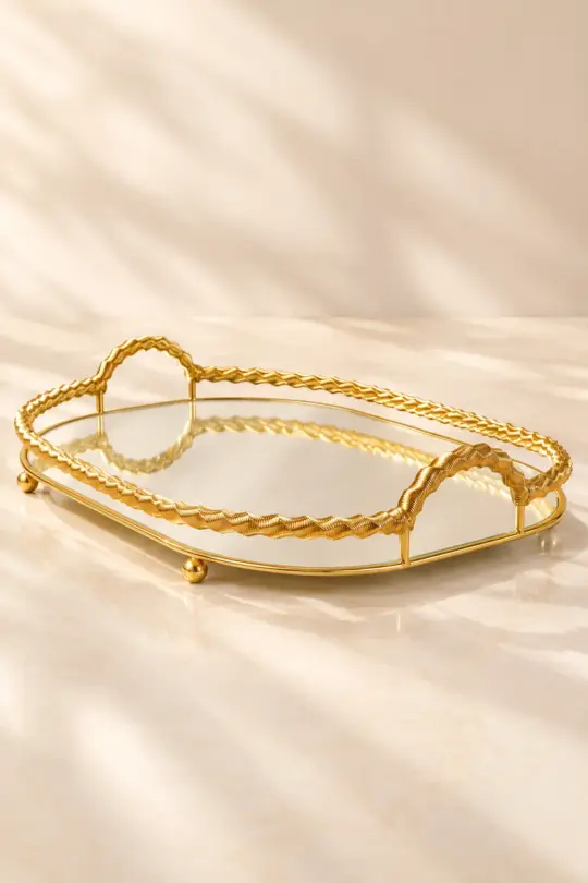 Octagonal Gold Mirror Serving Platter