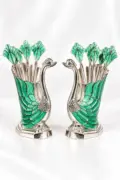 German Silver Peacock Spoon Folk Set