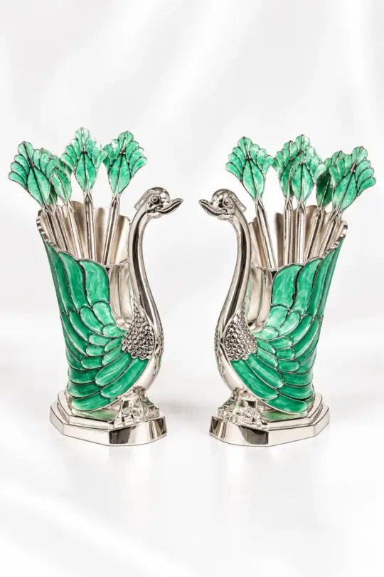 German Silver Peacock Spoon Folk Set