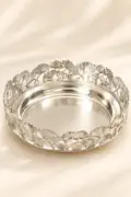 German Silver Ginkgo Leaf Border Round Platter