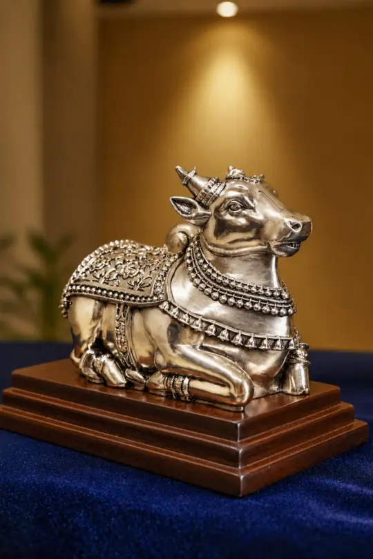 Nandi Cow Silver Statue