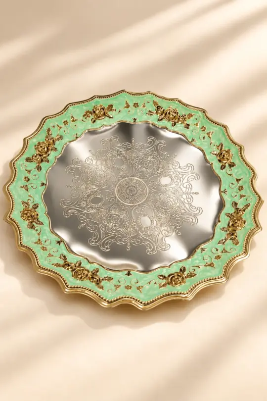 Ornate Rose Border Pastel Enamel Decorative Presentation Plate