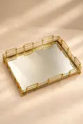 Gold Metal Railing Mirror Vanity Tray