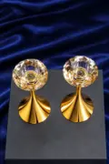 Modern Gold & Faceted Crystal Candlestick Holder Pair