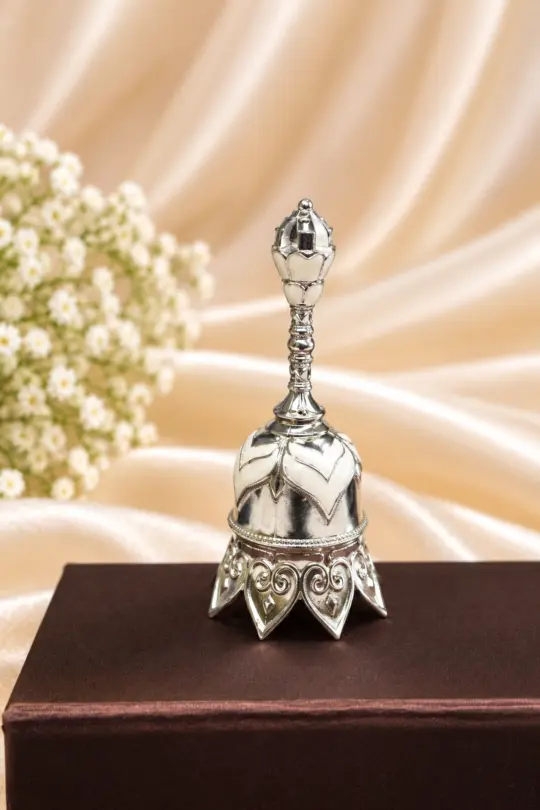 Silver-Plated Lotus Motif Decorative Temple Bell
