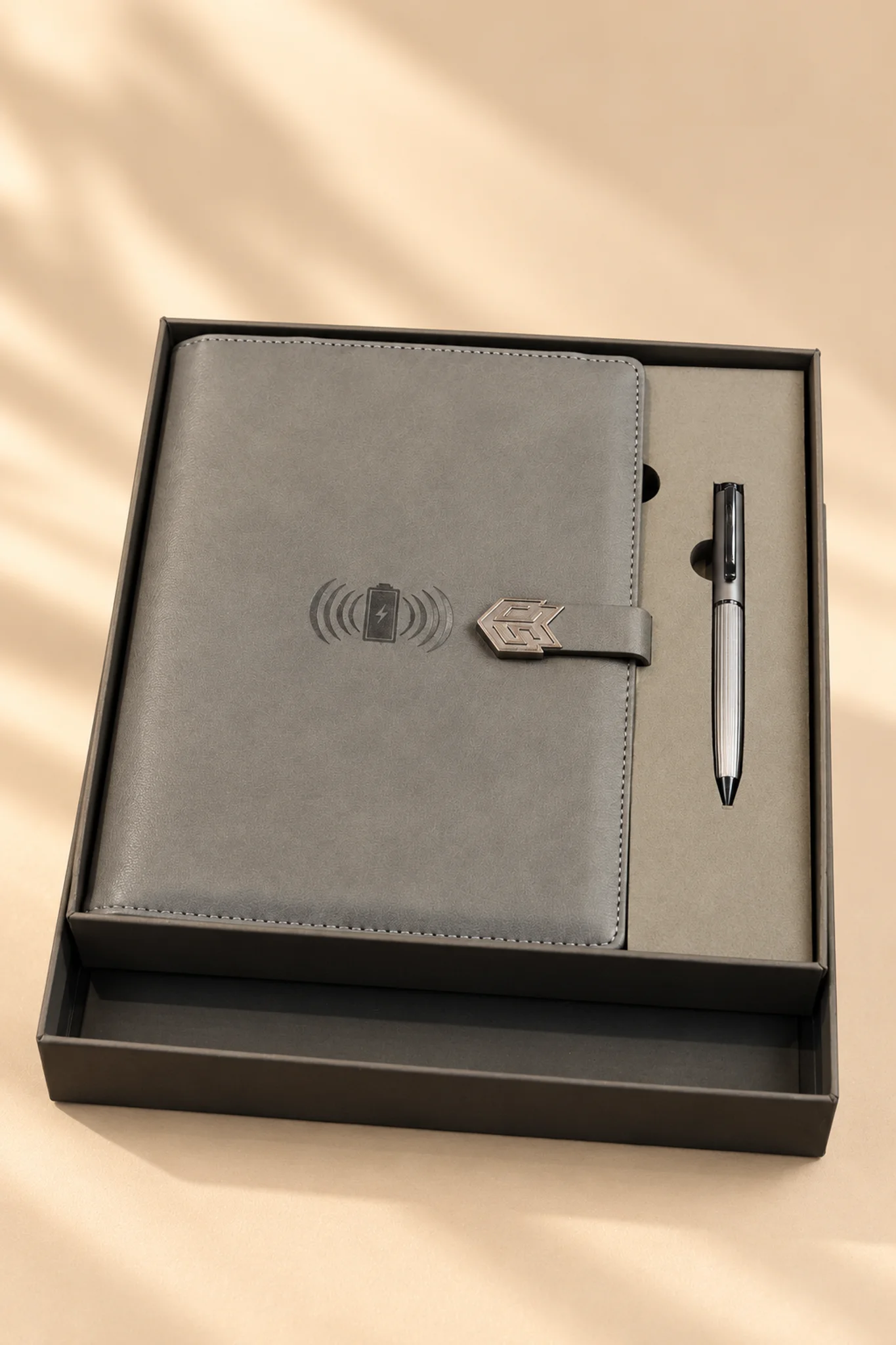 Corporate Tech Gift Set with Built-in Power Bank In Refillable Ring Binder Diary