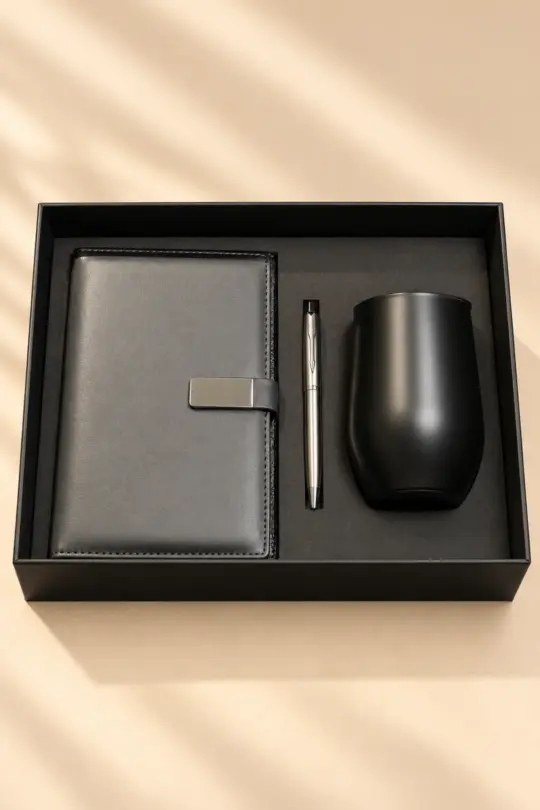 All-Black Corporate Gift Hamper with Insulated Egg Mug & Organizer Notebook
