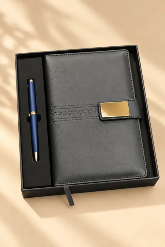 Executive Blue Faux Leather Diary and Pen Gift Set