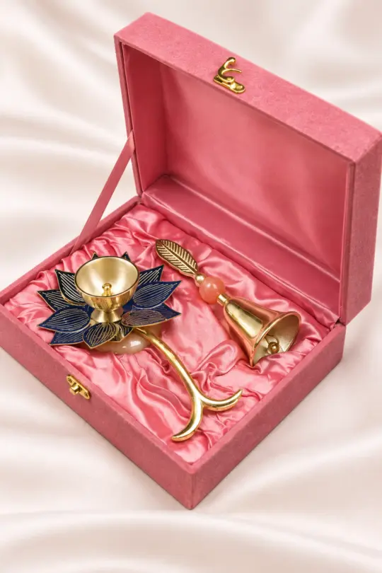 German Silver Diya & Bell Set