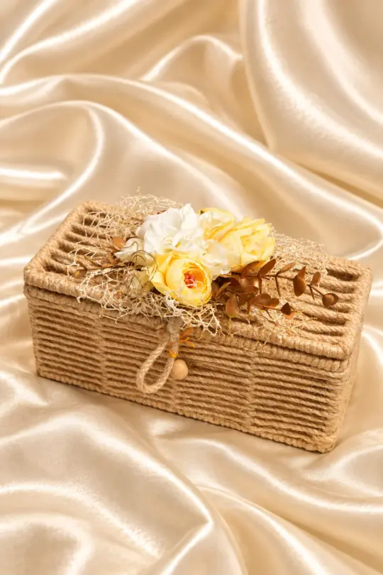 Handcrafted Rustic Jute Rope Trinket Trunk Box