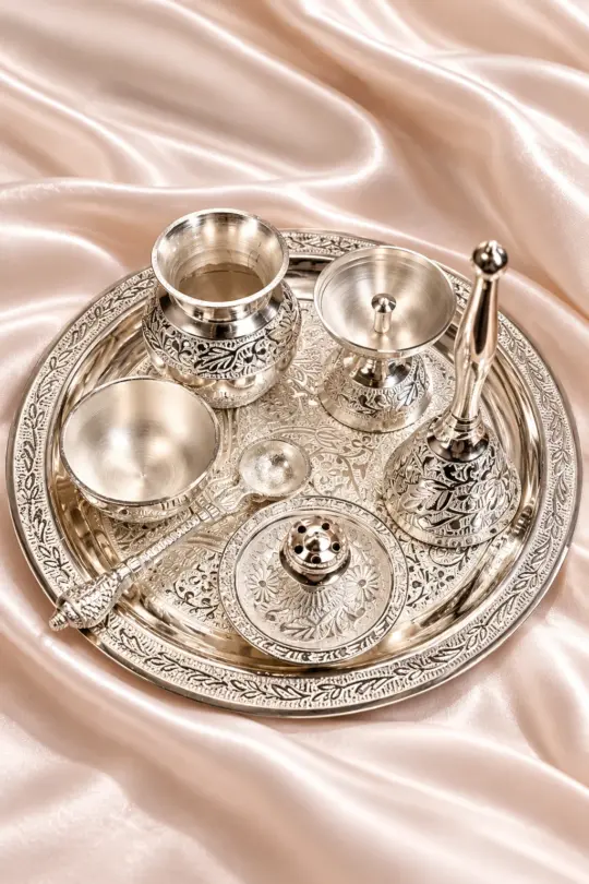 German Silver Pooja Thali Set