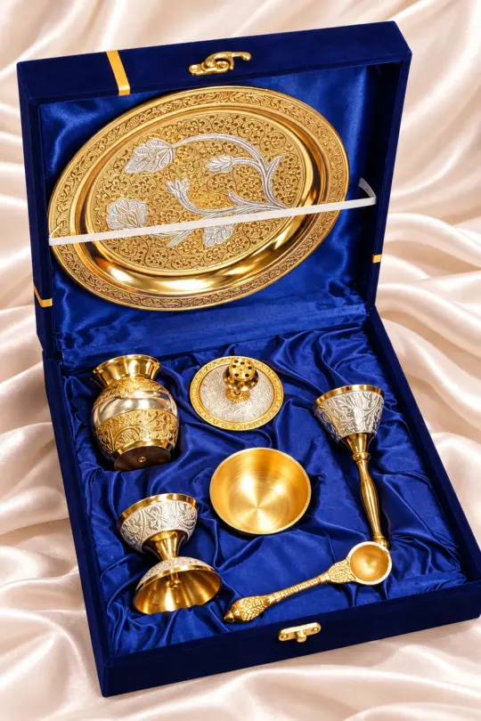 Gold Silver Coated Pooja Thali Set