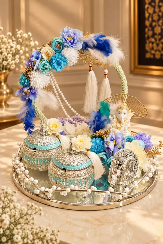 Luxury Ganesha Floral Mirror Ring Ceremony Tray