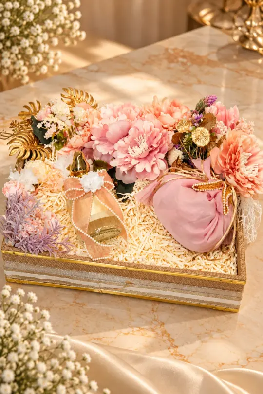 Blush Pink & Peach Floral Wedding Trousseau Gift Tray